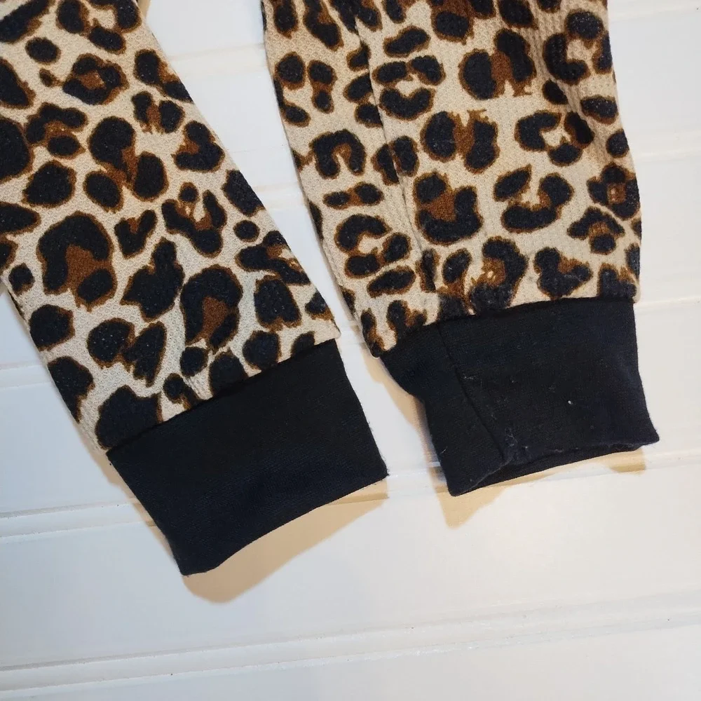 Delias Girl Kids 10 12 Black Leopard Print Love Sherpa Hooded‎ One Piece Pajamas